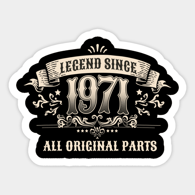 Retro Vintage Birthday Legend Since 1971 All Original Parts Sticker by star trek fanart and more